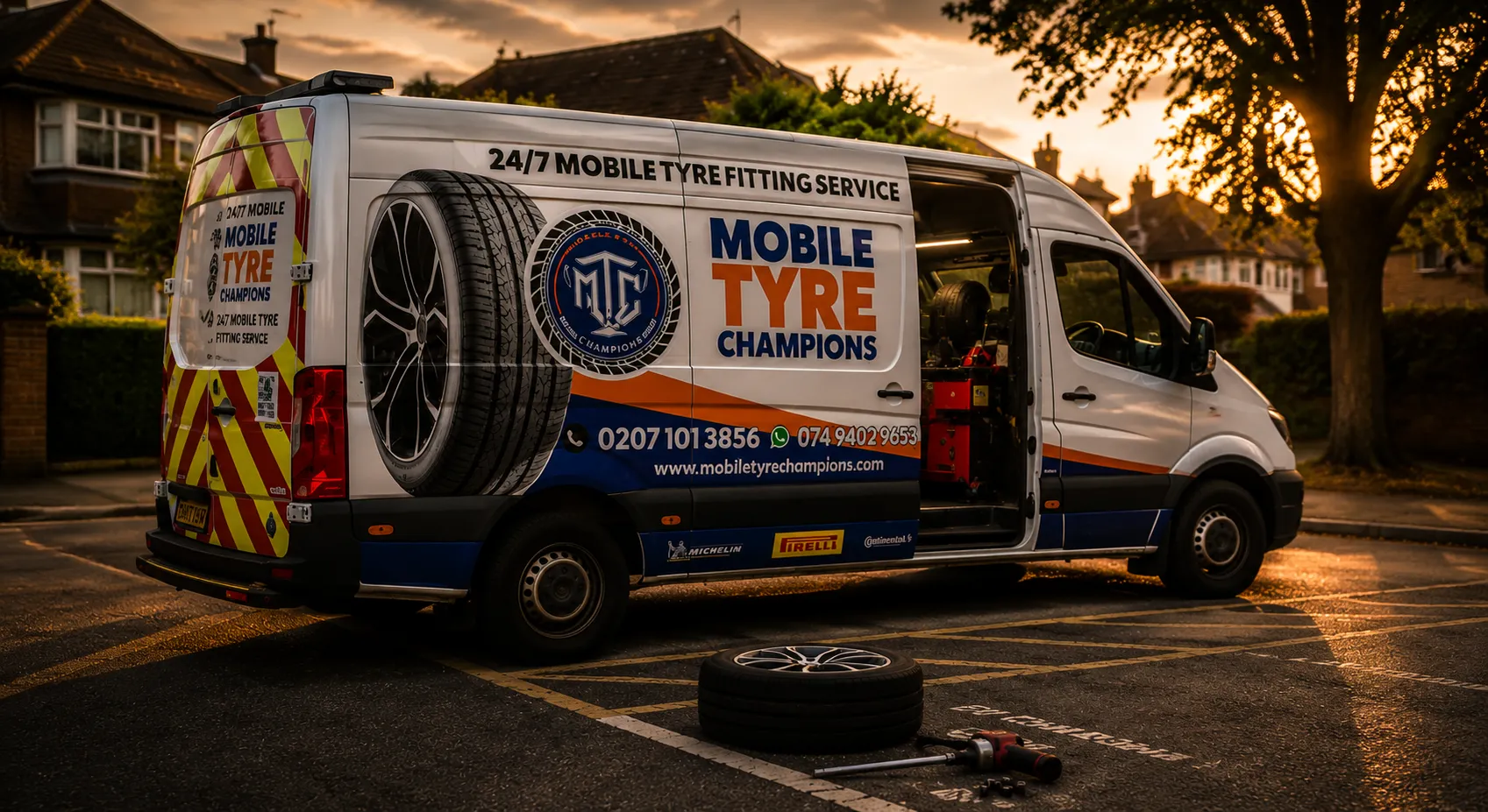 Mobile Tyre Champions fully equipped service van ready for 24/7 mobile tyre fitting in the UK